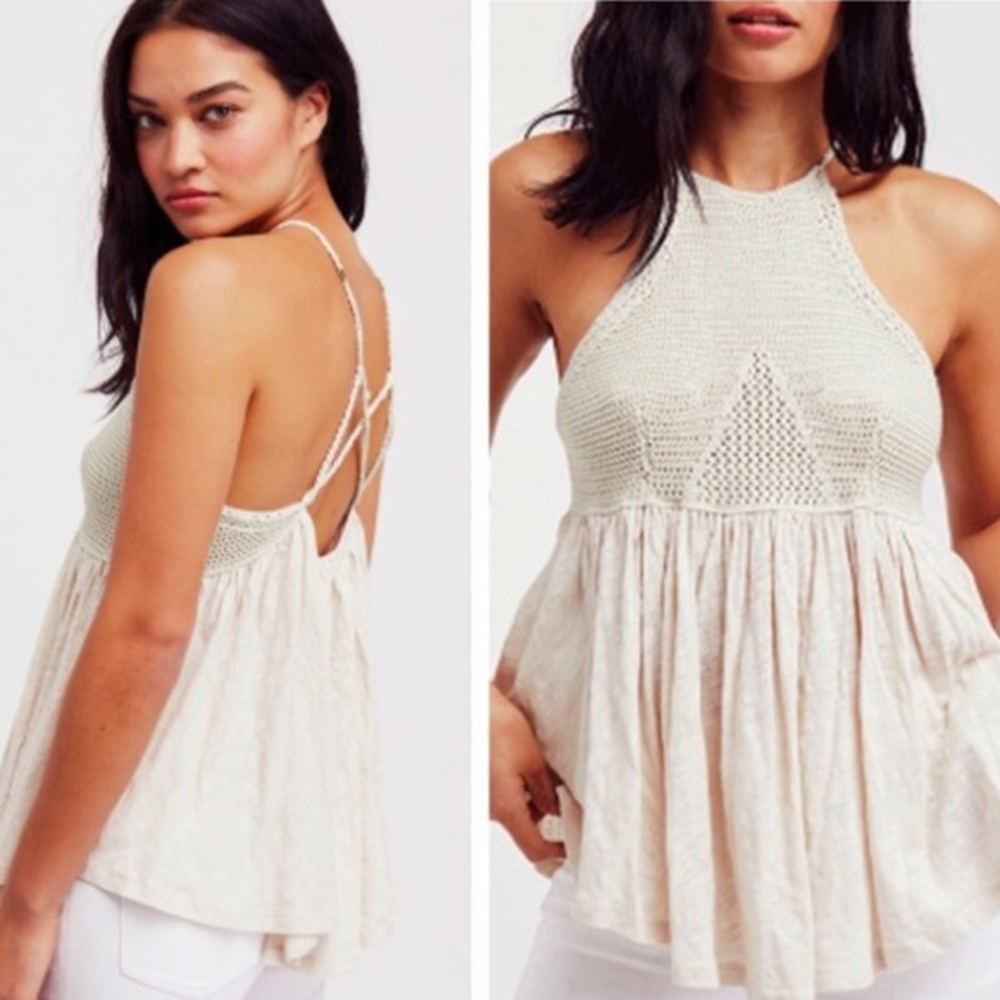 Free People Linen Blend Crochet Tank Top